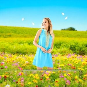 Lily Pulitzer Blue Sleeveless Dress with Gold Embroidery
